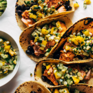 Salmon tacos with mango and corn salsa